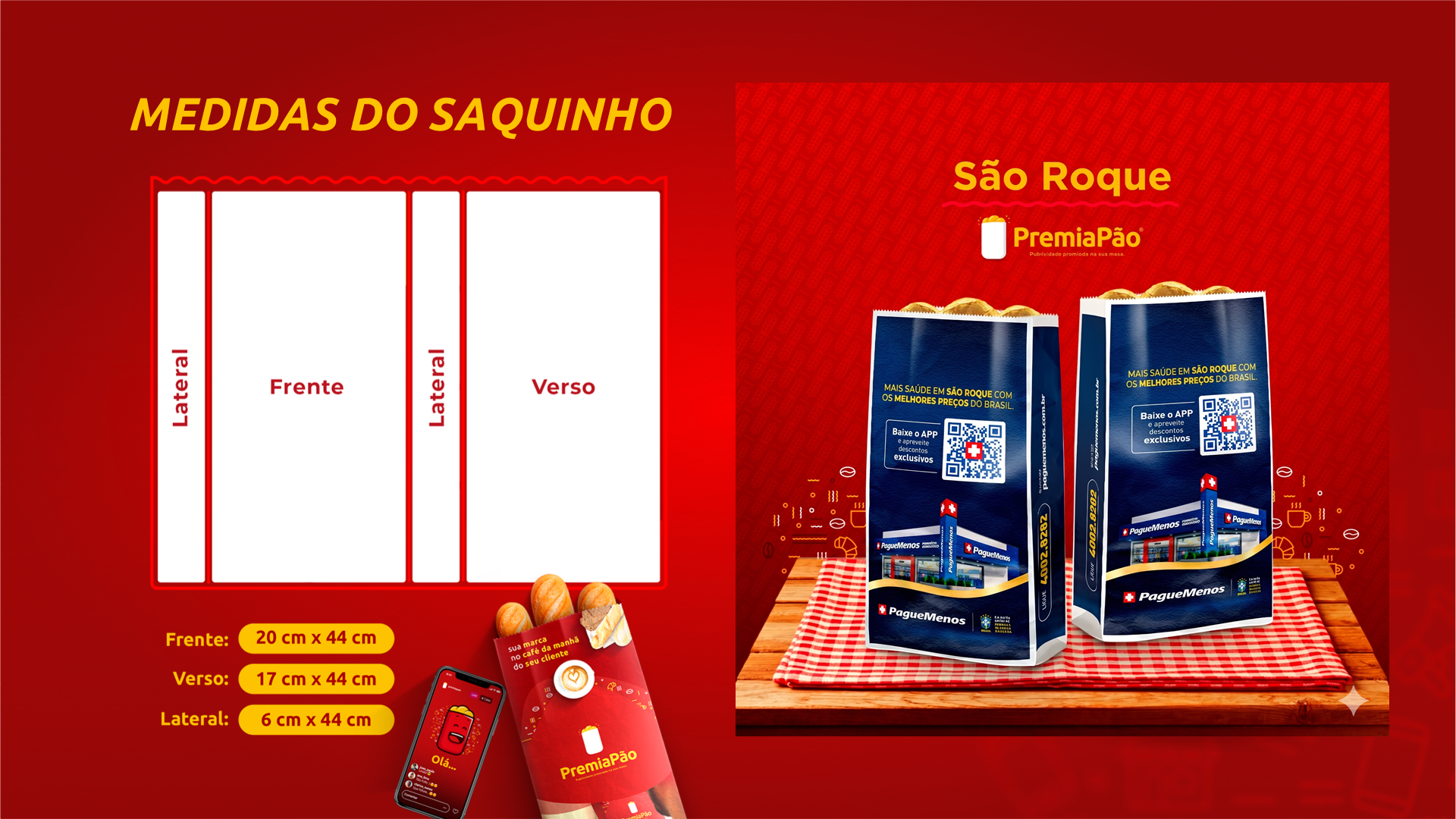 Página medidas do saquinho do mídia kit PremiaPão